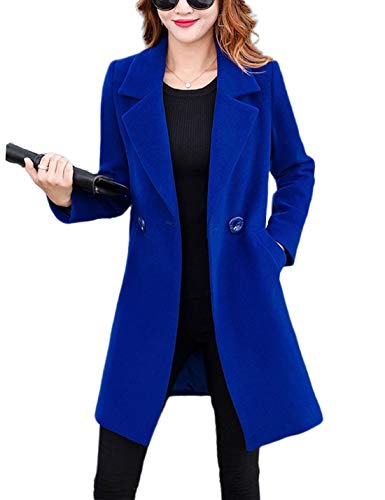 Omoone Damen Mantel mit Langen Ärmeln Slim Fit Warm Winter Wollmischung Erbsenmantel - Blau - Klein von Omoone