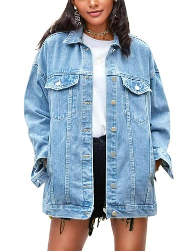 Omoone oversized, mittellange Damen-Denimjacke, Bikerjacke, Denim Blau, M von Omoone
