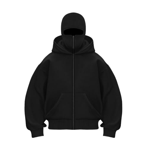 Omwnxy Sturmmaske Hoodie Herren Sweatjacke Sweatshirt Kapuzenpullover Mit Kapuze Reißverschluss Oversize Pullover (M,Black) von Omwnxy