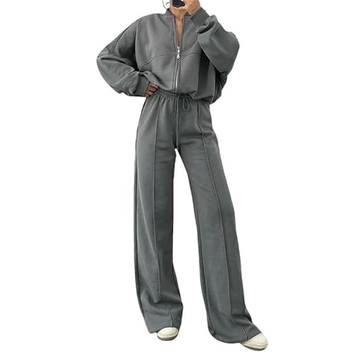 Omwnxy Trainingsanzug Damen Strickjacke Sweatjacke und Jogginghose Kleidungsset Ragwear (Gray,M) von Omwnxy