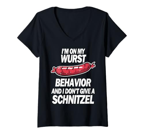 Damen On My Wurst Behavior Don't Give Schnitzel Lustiger Deutscher Witz T-Shirt mit V-Ausschnitt Damen On My Wurst Behavior Don't Give Schnitzel Lustiger Deutscher Witz T-Shirt mit V-Ausschnitt von On My Wurst Behavior Don't Give Schnitzel