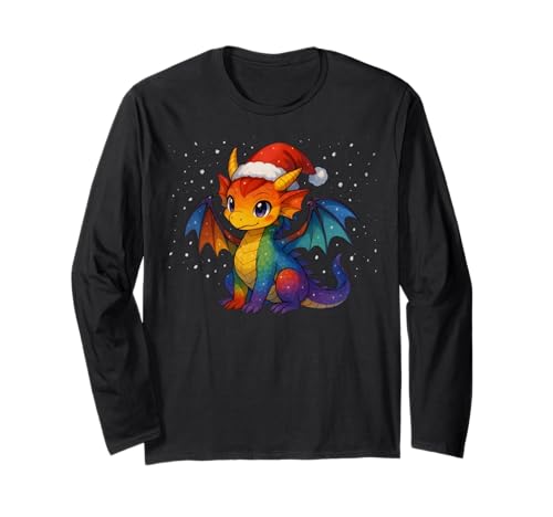Anime Baby Dragon Christmas Santa Rainbow LGBTQ Pride Snow Langarmshirt von On Point LGBT Styles