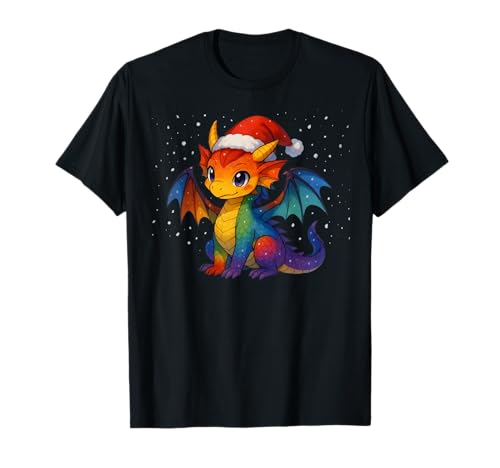 Anime Baby Dragon Christmas Santa Rainbow LGBTQ Pride Snow T-Shirt von On Point LGBT Styles