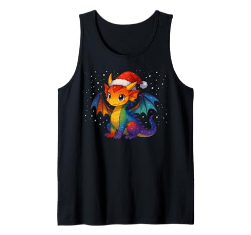 Anime Baby Dragon Christmas Santa Rainbow LGBTQ Pride Snow Tank Top von On Point LGBT Styles