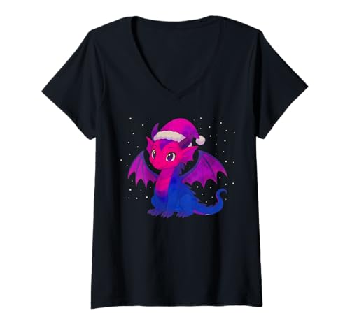 Damen Anime Baby Dragon Christmas Santa Bisexual Pride Colors T-Shirt mit V-Ausschnitt von On Point LGBT Styles