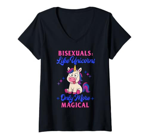 Damen Bisexuals Like Unicorns Only More Magical Funny Bi Meme T-Shirt mit V-Ausschnitt von On Point LGBT Styles