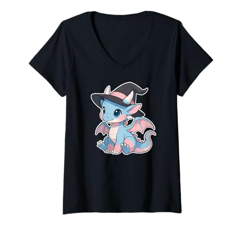 Damen Cute Anime Baby Dragon Witch Kawaii Transgender Pride Colors T-Shirt mit V-Ausschnitt von On Point LGBT Styles