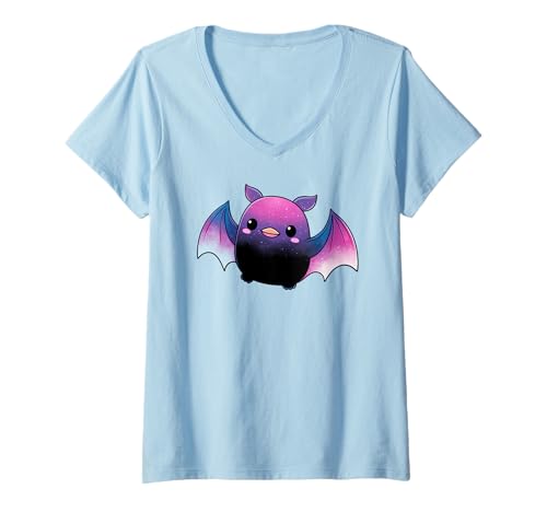 Damen Cute Anime Bat Duck Kawaii Genderfluid Pride Colors T-Shirt mit V-Ausschnitt von On Point LGBT Styles