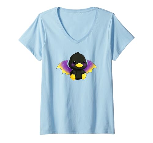 Damen Cute Anime Bat Duck Kawaii Nonbinary Enby Pride Colors T-Shirt mit V-Ausschnitt von On Point LGBT Styles