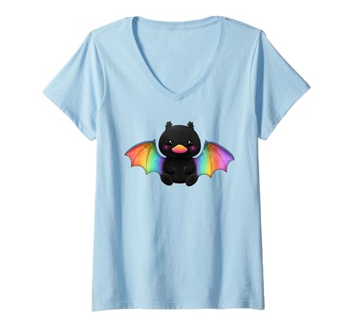 Damen Cute Anime Bat Duck Kawaii Rainbow LGBTQ Pride Colors T-Shirt mit V-Ausschnitt von On Point LGBT Styles