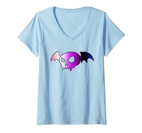Damen Genderfluid Bat Vampire Skull Queer Pride Goth Halloween T-Shirt mit V-Ausschnitt von On Point LGBT Styles