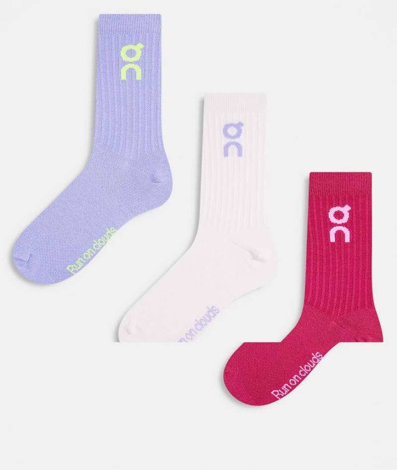 ON - 3er-Pack lange Socken in Orchid und Comet mit Logo-Lila von On Running