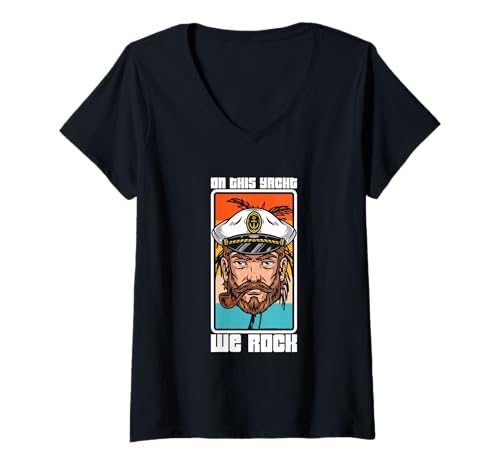 Damen Yacht Party Lustiges Jachtkapitän-Boot auf Dieser Yacht We Rock T-Shirt mit V-Ausschnitt von On This Yacht We Rock Funny Captain Gift
