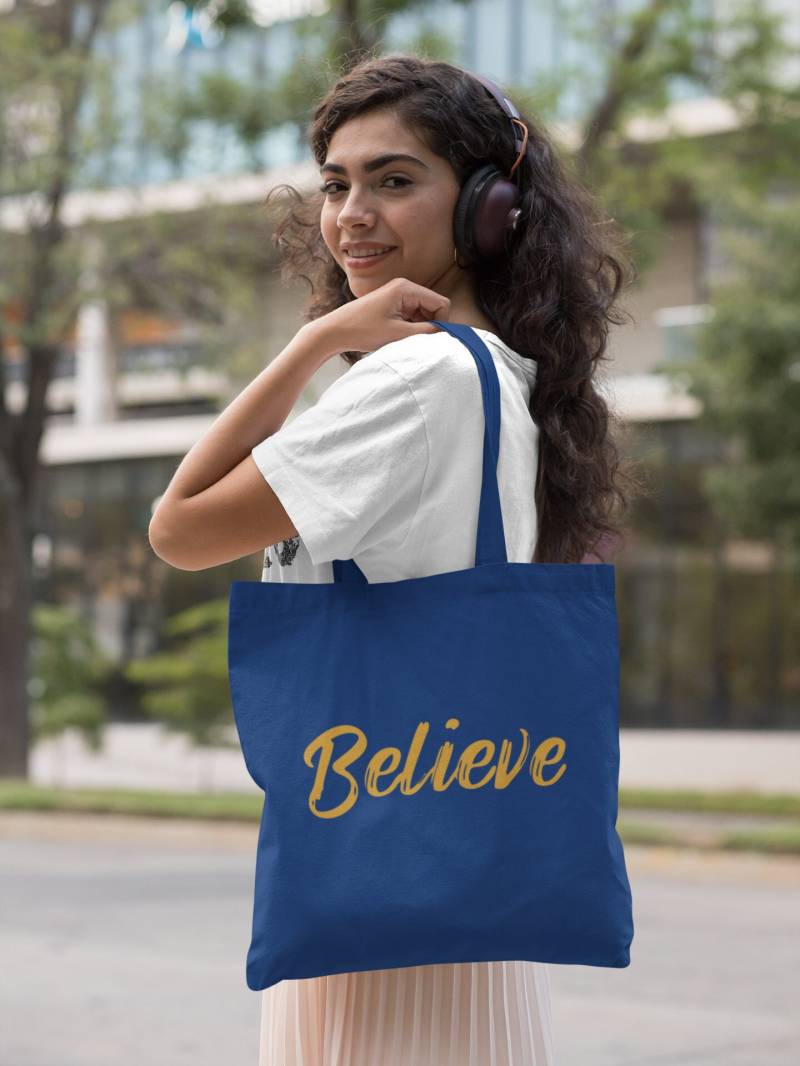 Believe Tote Bag Robuste Baumwoll-Canvas, Inspirierendes Design von OnAGoodNoteDesigns