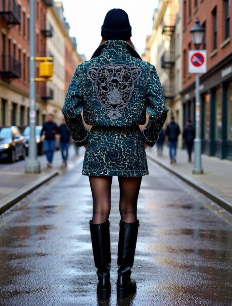 Upcycling Zweiteiler | Set Gr S/M - Statement Jeansjacke Leo Cropped & Rock Flügel Stern Leopard Unikat Festival Jga Fancy Boho von OnDENIM