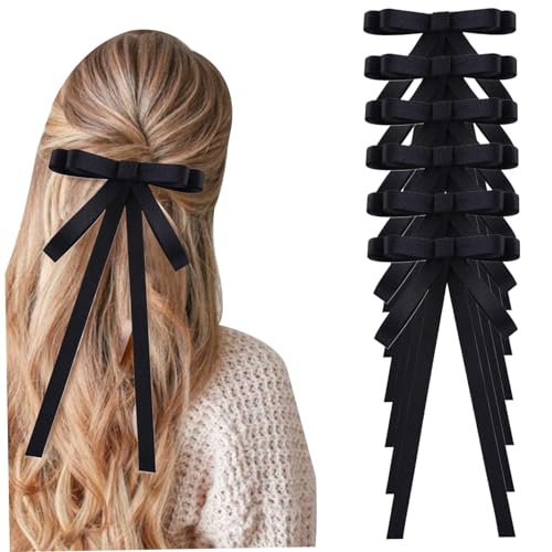 6pcs Haarbögen für Frauen, französische Bogenhaarklammern, Quastenbandhaarclip mit langen Schwanz, Haarbänder für Frauen Kleinkinder Teenager Schwarz von OnIUeZky