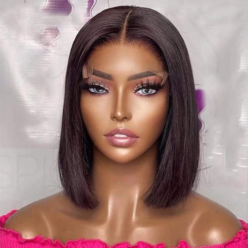 Bob Lace Front Human Hair Wigs For Women 13x4 Hiar Straight Short Bob Lace Human Hair Wigs Pre Plucked Full End Wig Natural Color Bleached Knots 150% Density (Color : 13x4 Lace, Size : 10 Inch) von OnSaya