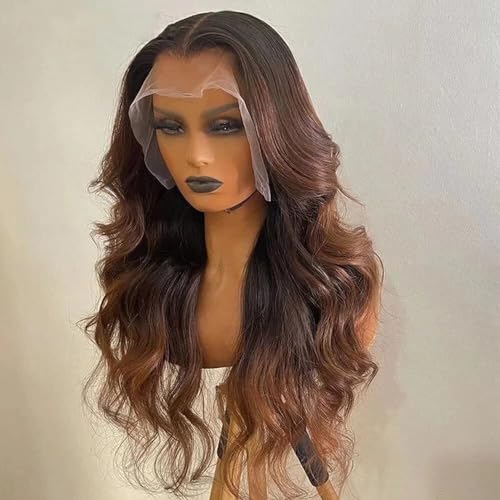 Brown Color 1B30 Body Wave 13x6 HD Lace Front Human Hair Wigs Transparent Lace With Baby Hair Wigs for Women Pre Plucked Bleached Knots 150% Density (Color : 1B30, Size : 16 Inch) von OnSaya