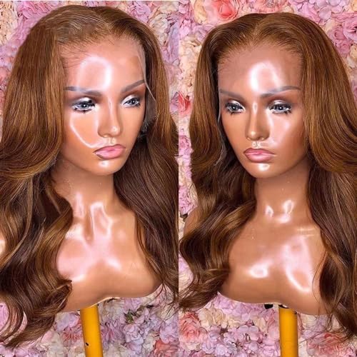 Brown Color Lace Front Wig 13x6 Honey Blonde Human Hair Wigs Body Wave HD Transparent Lace Wig Pre Plucked Natural Hairline for Black Women Remy Hair Glueless Wig 150 Density (Color : 13x6 lace, Siz von OnSaya