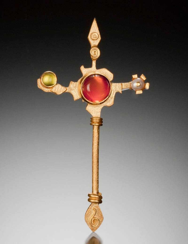 Anstecknadel Kreuz Vermeil Mit Karneol Peridot Und Perle Feiner Schmuck von OnTheWrist