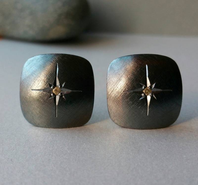 Constellation Manschettenknöpfe - Sternzeichen Schmuck Nordstern Stern Gelbe Diamanten in Oxidation Sterling Silber Fine Jewelry von OnTheWrist