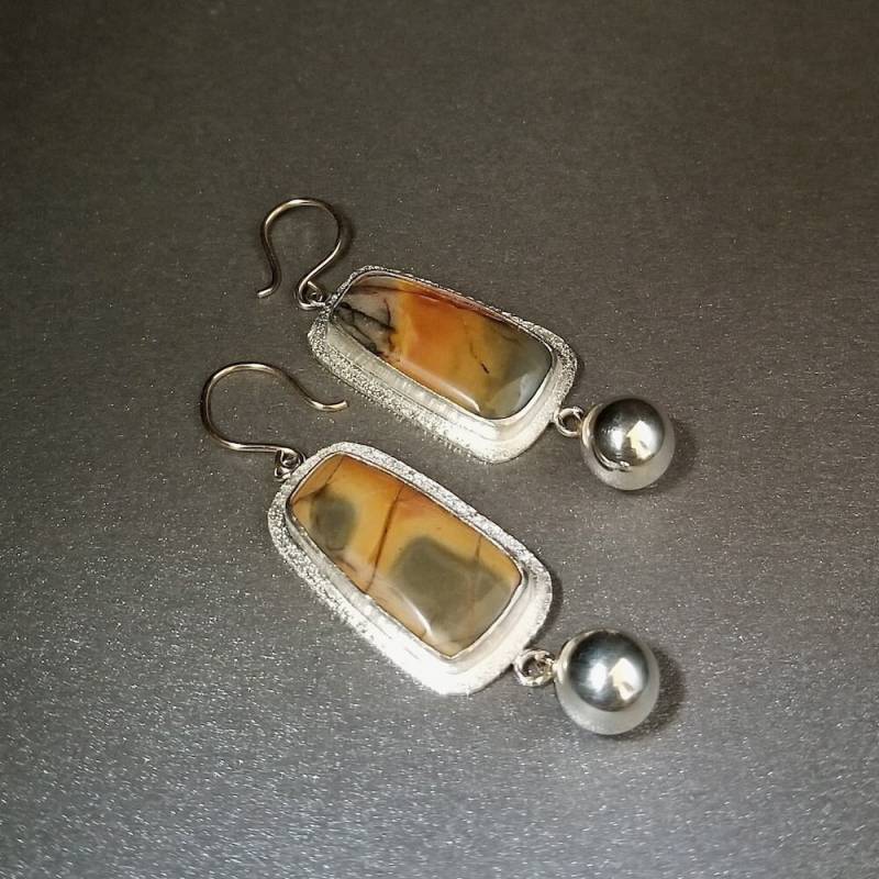 Jaspis Ohrring Ozean Baumeln in Hellem Sterling Silber Mit 14Kt Gold Ohrhaken von OnTheWrist