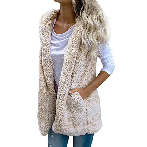 OnaiC Fleeceweste Damen Teddy - Wollweste Aermellos Pelzweste Hooded Übergangsweste Flausching Kunstfellweste Fleece Cardigan Westen Freizeit Sportweste Warm Winterweste Winddicht Outdoorweste von OnaiC