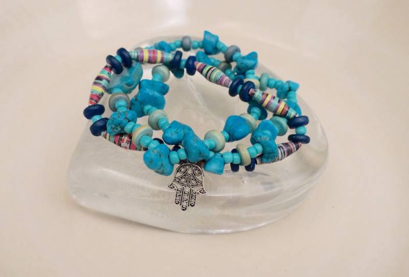 Perlen Türkis Stapelbar Armbänder Blaue Hasma Hand Buddha-Kopf-Wiederherstellung Geschenke Schutz Heilung Spiritualität Perlen Türkis Stapelbar Armbänder Blaue Hasma Hand Buddha-Kopf-Wiederherstellung Geschenke Schutz Heilung Spiritualität von OnariArt
