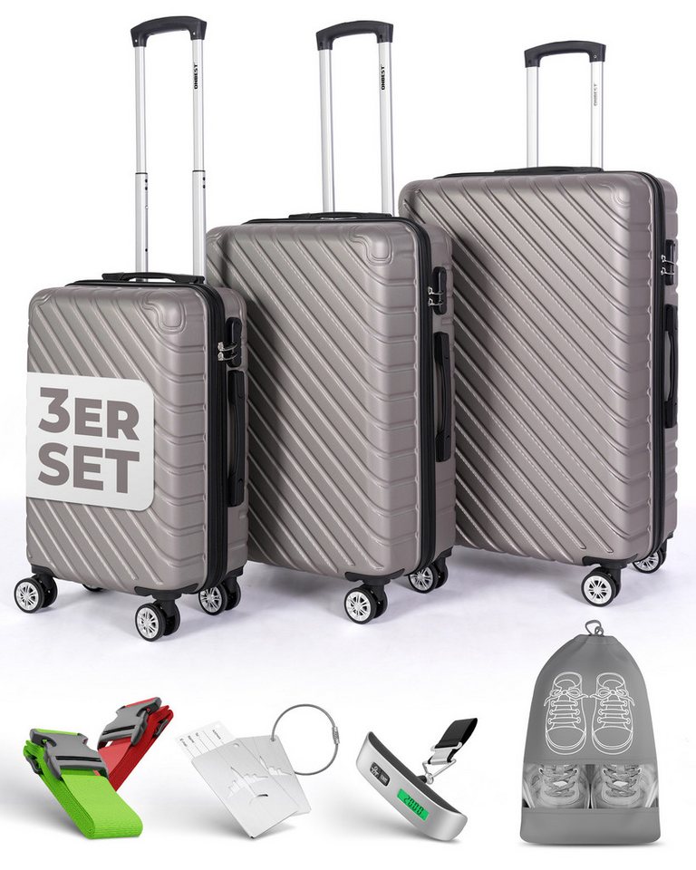 Onbest Kofferset 3er Hartschallen Trolley Set PREMIUM 20",24",28", 4 Rollen, (Set, 3 tlg., Hartschalen-Trolley Set), ABS-Material, mit viel Zubehör, wasserabweisend von Onbest