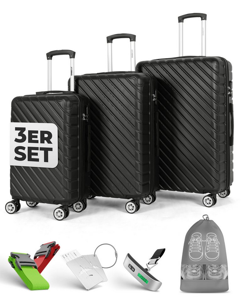 Onbest Kofferset 3er Hartschallen Trolley Set PREMIUM 20",24",28", 4 Rollen, (Set, 3 tlg., Hartschalen-Trolley Set), ABS-Material, mit viel Zubehör, wasserabweisend von Onbest