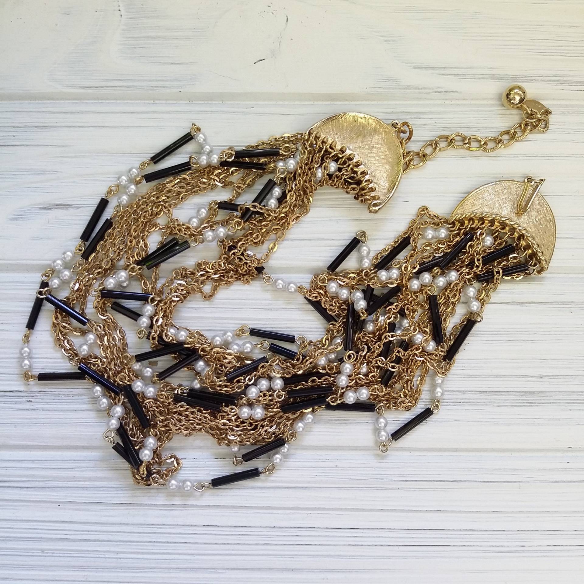 Vintage Hobe Schmuck Wasserfall Halskette - Gold Multistrand Perlen 17 Stränge von OnceLostBoutique
