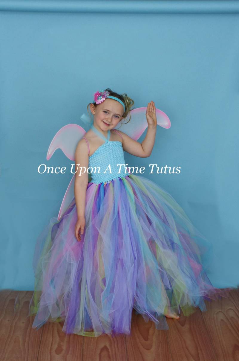 Regenbogen Feen Langes Tutu Kleid - Aqua Blau Schmetterling Halloween Kostüm Mädchen Größe 6 12 Monate 2 T 3 4 5 7 8 10 Kinder Fee Geburtstag von OnceUponATimeTuTus