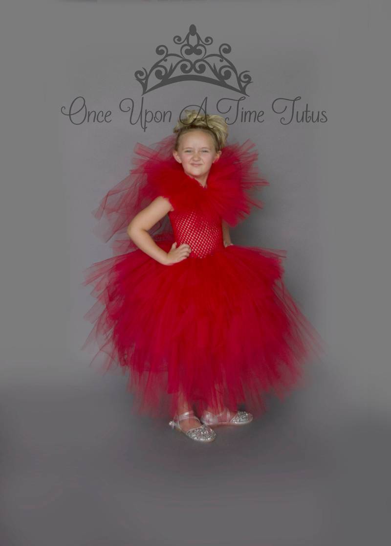 Rot Geschichtete Braut Tutu Kleid, Lange 80Er Jahre Solide Farbe Zombie Hochzeitskleid, Monster Kostüm, Rote Hexe Geschwollene Kind Kleid von OnceUponATimeTuTus