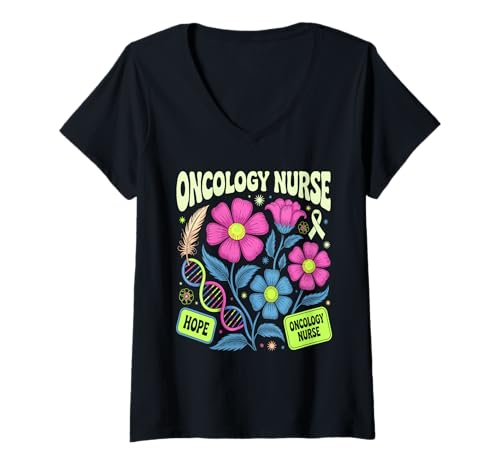 Damen Onkologie Krankenschwester Boho Blumen Wildblumen Hoffnung T-Shirt mit V-Ausschnitt Damen Onkologie Krankenschwester Boho Blumen Wildblumen Hoffnung T-Shirt mit V-Ausschnitt von Oncology Squad Boho Floral Care Crew
