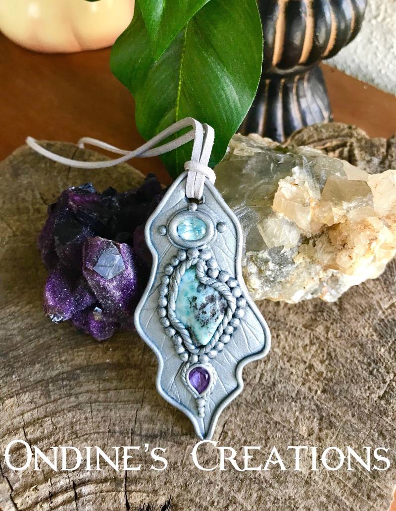 Larimar, Blau Aquamarin, Amethyst Facettierten Edelsteine Ton Anhänger Festival Schmuck #209 Larimar, Blau Aquamarin, Amethyst Facettierten Edelsteine Ton Anhänger Festival Schmuck #209 von OndinesCreations