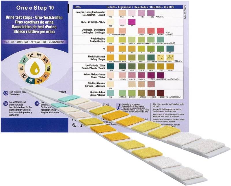 One+Step Harnsäure-Teststreifen Gesundheitstest - Urin Teststreifen für 10 Indikatoren, 2-St. von One+Step