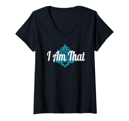 Damen I Am That - Blaue Blume Lotus T-Shirt mit V-Ausschnitt Damen I Am That - Blaue Blume Lotus T-Shirt mit V-Ausschnitt von One Advaita Nondual Design Co.