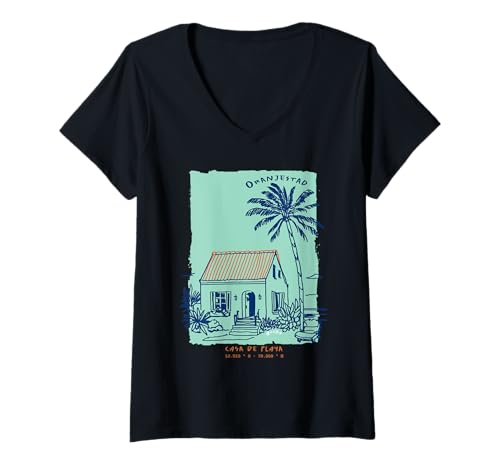 Damen Oranjestad Aruba Souvenir Vintage niederländische Karibik Kunst T-Shirt mit V-Ausschnitt Damen Oranjestad Aruba Souvenir Vintage niederländische Karibik Kunst T-Shirt mit V-Ausschnitt von One Happy Island Outfitters