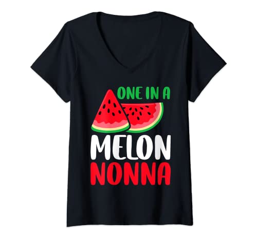 Damen One In A Melon Nonna Funny Wassermelone Family Matching T-Shirt mit V-Ausschnitt von One In A Melon Nonna Watermelon Birthday Shirt