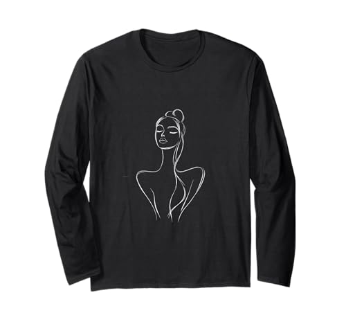 Hand Drawn One Line Design Silhouette einer Frau Woman Langarmshirt von One Line Art Designs