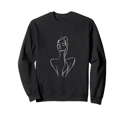 Hand Drawn One Line Design Silhouette einer Frau Woman Sweatshirt von One Line Art Designs