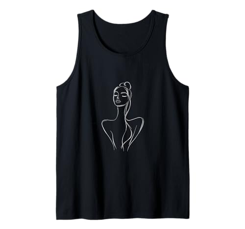 Hand Drawn One Line Design Silhouette einer Frau Woman Tank Top von One Line Art Designs