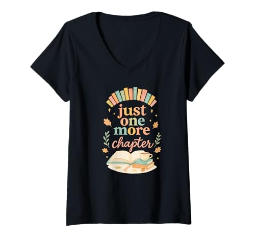 Damen Just One More Chapter Cozy Book Lover Reading & Coffee T-Shirt mit V-Ausschnitt Damen Just One More Chapter Cozy Book Lover Reading & Coffee T-Shirt mit V-Ausschnitt von One More Chapter Club