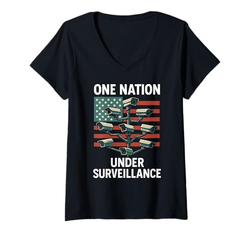 Damen Eine Nation unter Überwachung 1984 Polizeistaat NSA Datenschutz T-Shirt mit V-Ausschnitt Damen Eine Nation unter Überwachung 1984 Polizeistaat NSA Datenschutz T-Shirt mit V-Ausschnitt von One Nation Under Surveillance