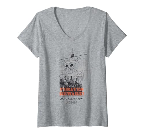 Damen One Piece Going Merry Crew Strohhut Piraten Vorsicht Anime T-Shirt mit V-Ausschnitt von One Piece