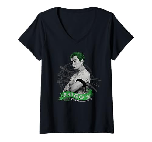 Damen One Piece Roronoa Zoro Live Action Strohhut Piratenjäger T-Shirt mit V-Ausschnitt von One Piece