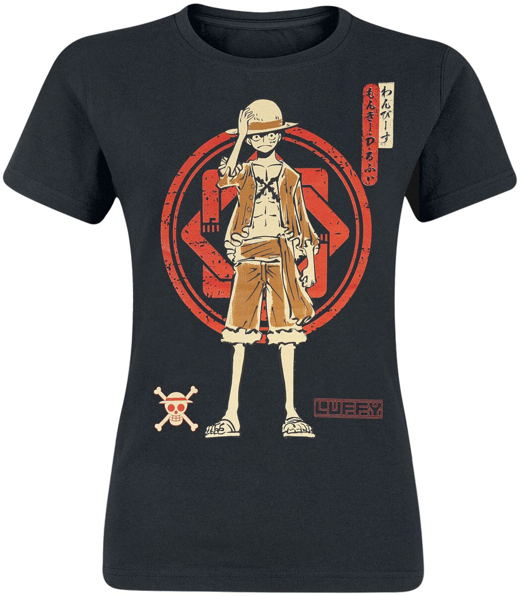 One Piece - Anime T-Shirt - Luffy Logo - S bis XXL - für Damen - Größe L - schwarz  - Lizenzierter Fanartikel von One Piece