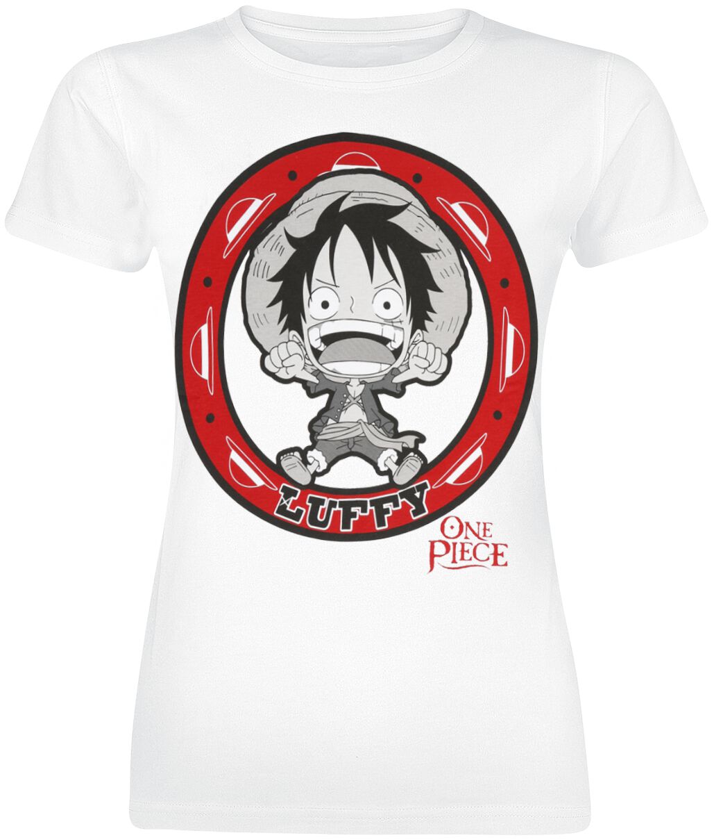 One Piece - Anime T-Shirt - Scared Luffy - S bis XXL - für Damen - Größe L - weiß  - Lizenzierter Fanartikel von One Piece