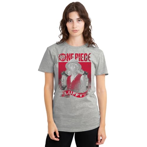 One Piece Damen (Netflix) Luffy Etched Portrait Ladies, Athletic Heather T-Shirt, L von One Piece