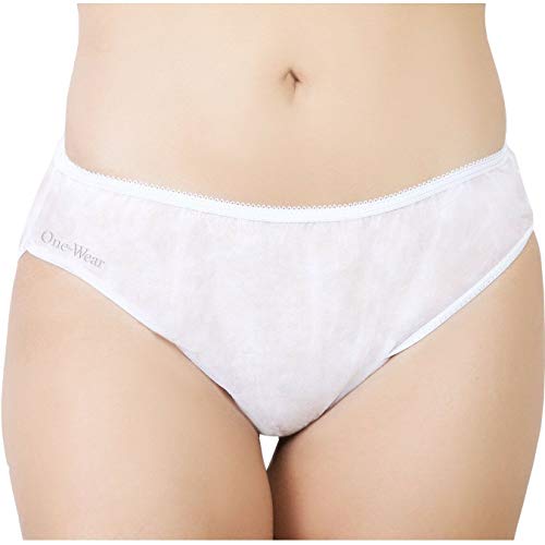 Damen Einweg PolyPro Unterhosen (5er Pack) - Premium Qualität Ultra-Leicht Einweg-Unterwäsche für Krankenhaus Mutterschaft Reise Sonnenstudio, Weiß, 2) Medium Hüften 97-99 cm von One-Wear